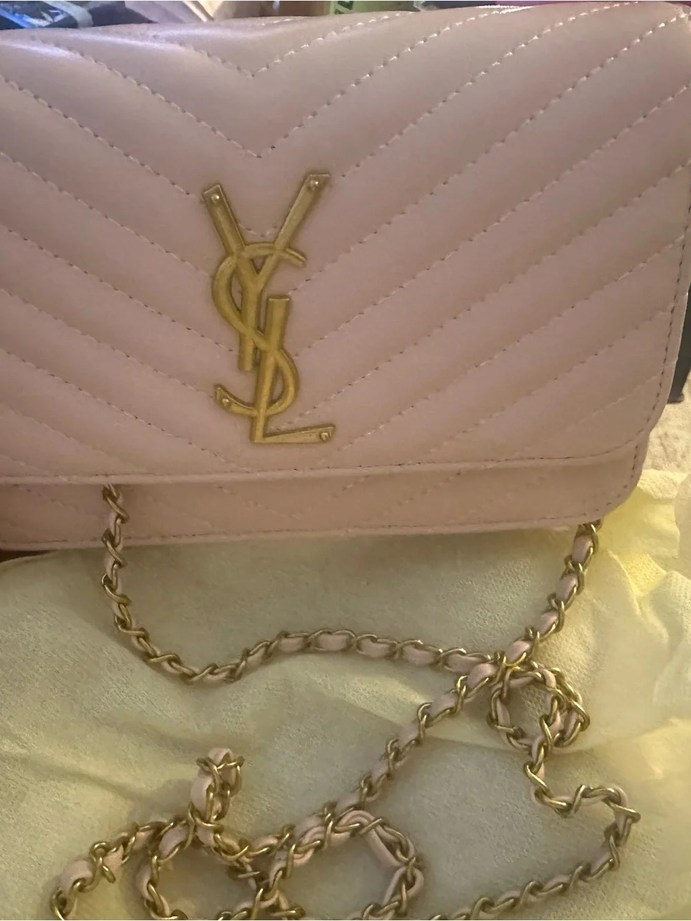 Source Unknown Blush Pink Quilted Leather Chain Crossbody with Gold Hardware